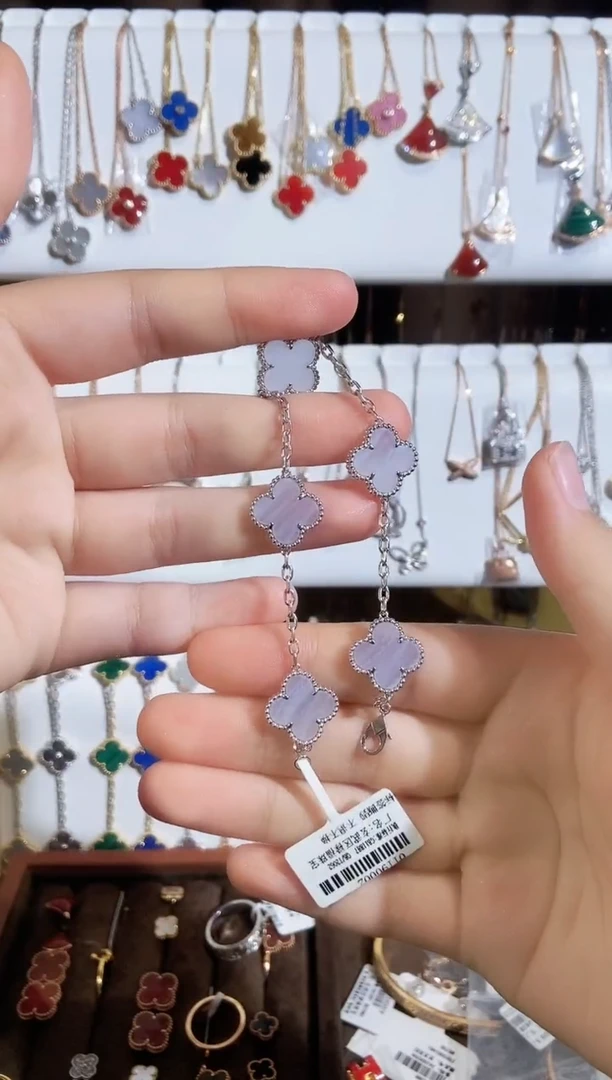 【闪购商品】玛瑙/玉髓手链18K金镶嵌玉髓k白紫五花