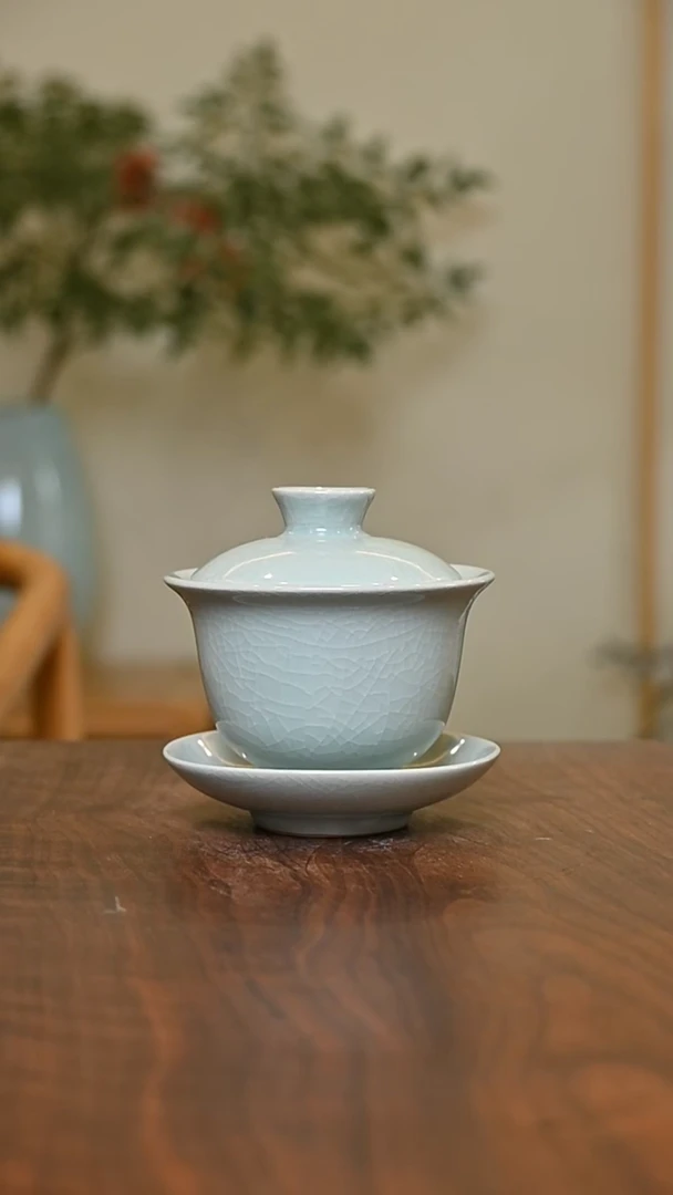 盖碗 粉青釉 微瑕 朱家款