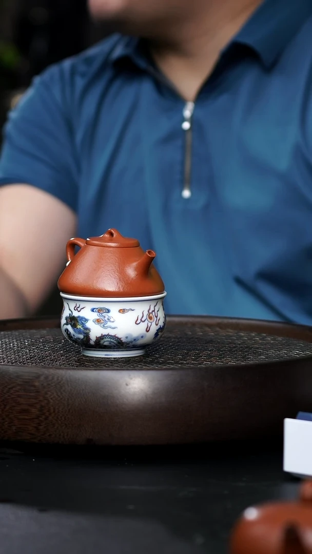 双龙戏珠杯+子冶石瓢-朱泥-85cc