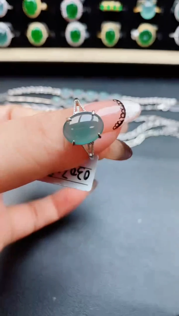 翡翠戒指银S925镶嵌50801