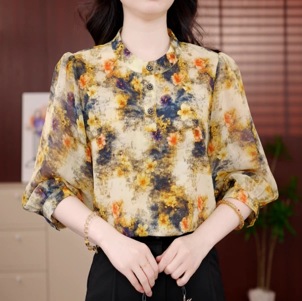 层林尽染2025正品新款春夏季时尚舒适衬衫轻奢典雅减龄气质上衣