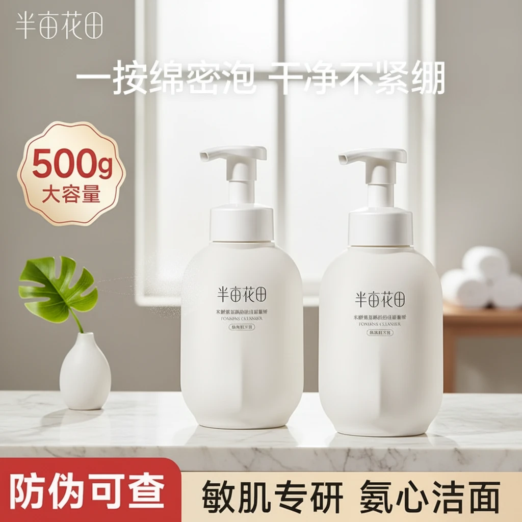 半亩花田米酵氨基酸泡泡洁面慕斯500g净澈清洁水润净透保湿洗面奶