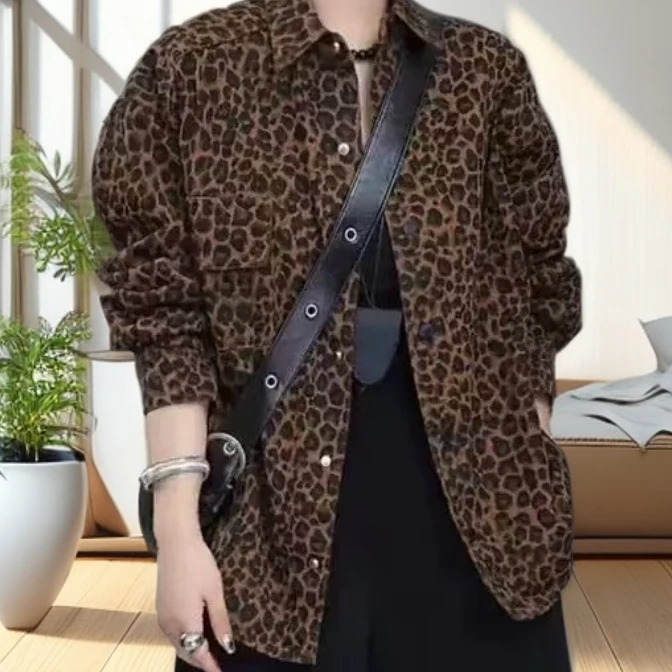 1762美式高级感豹纹外套女秋季新款宽松百搭外套女