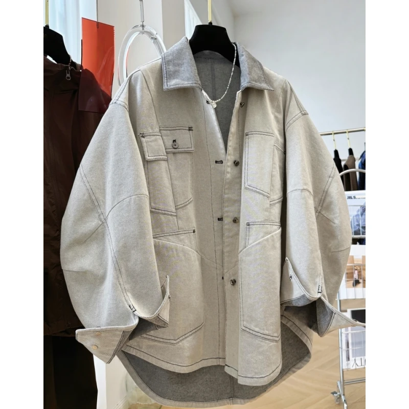 设计感独特别致宽松bf慵懒风牛仔外套女春秋休闲高级感中长款夹克