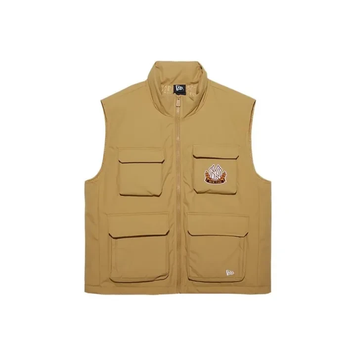 New Era MLB 纯色休闲标贴立领拉链马甲 男款 棕色13350840