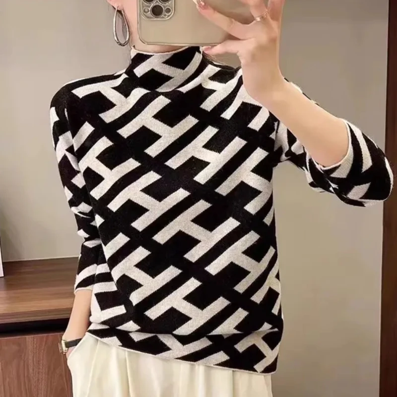 【黑金洛世奇】大H半高领针织套头针织毛衣女