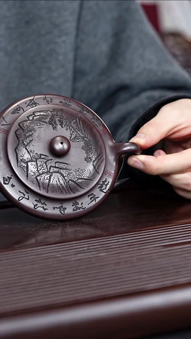 紫砂茶案宜兴紫砂 虚扁龙山古乌泥 李传荣2