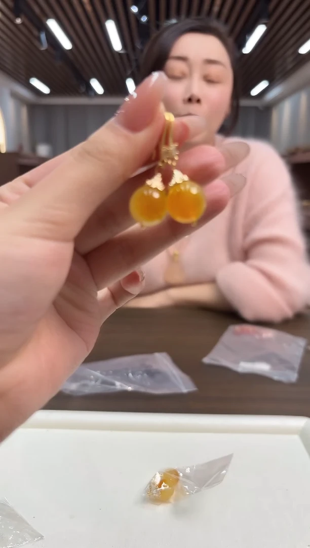 14K金镶嵌翡翠耳饰DIY款E966