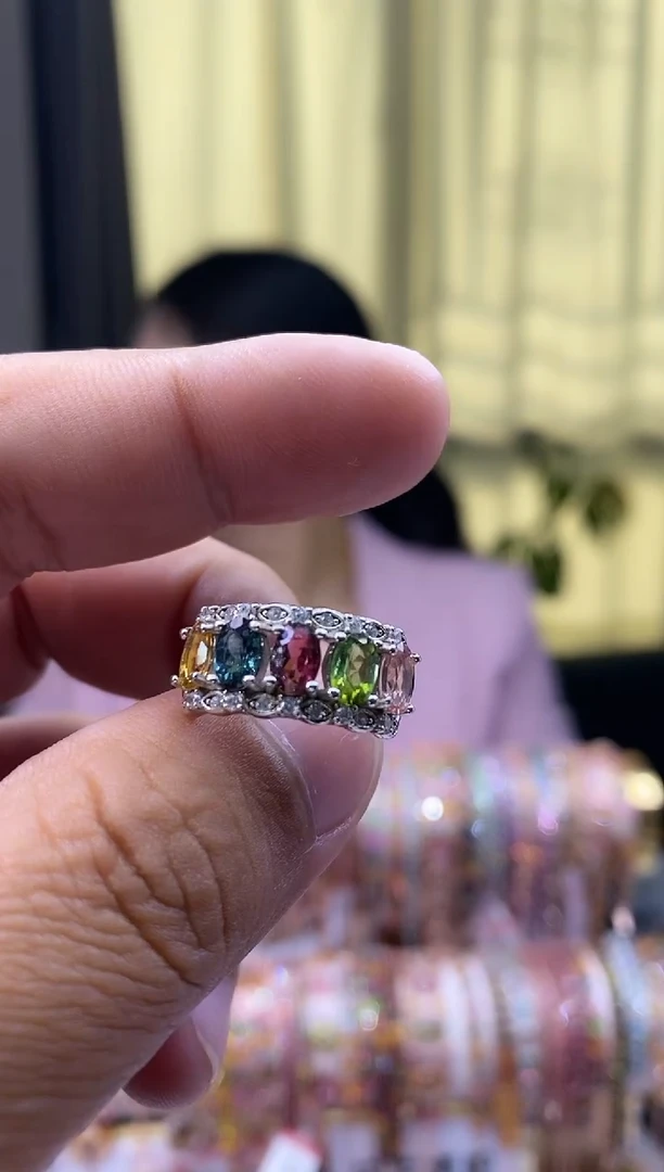 【闪购商品】碧玺戒指银S925镶嵌3354345345354