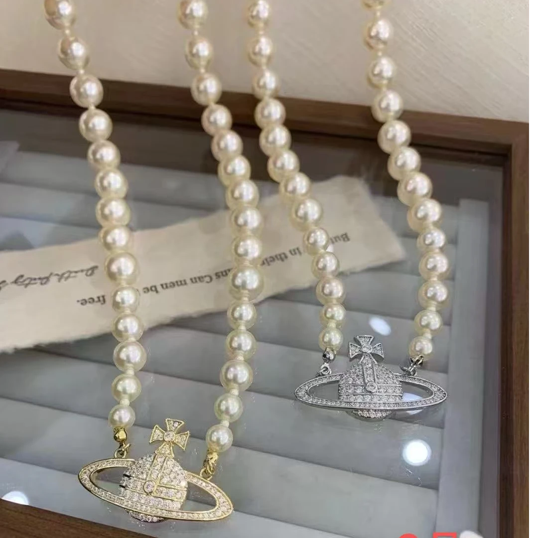 铜合金仿珍珠项链 新款太后土星珠珠项链nana同款时尚气质轻奢