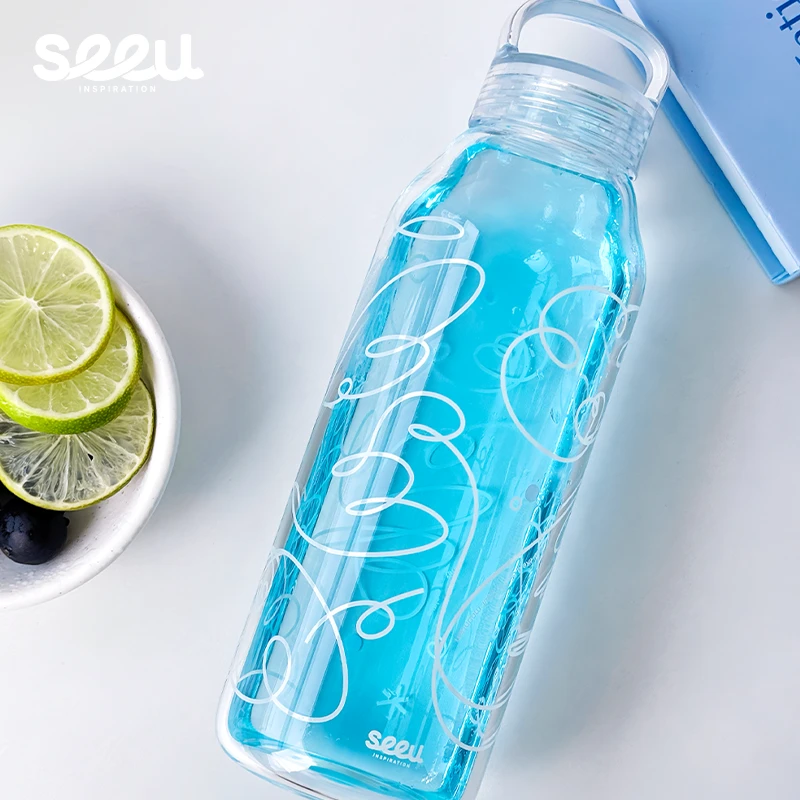 seeu 飞鸟集玻璃杯高硼硅玻璃水杯便携简约手提杯冷饮杯500ml