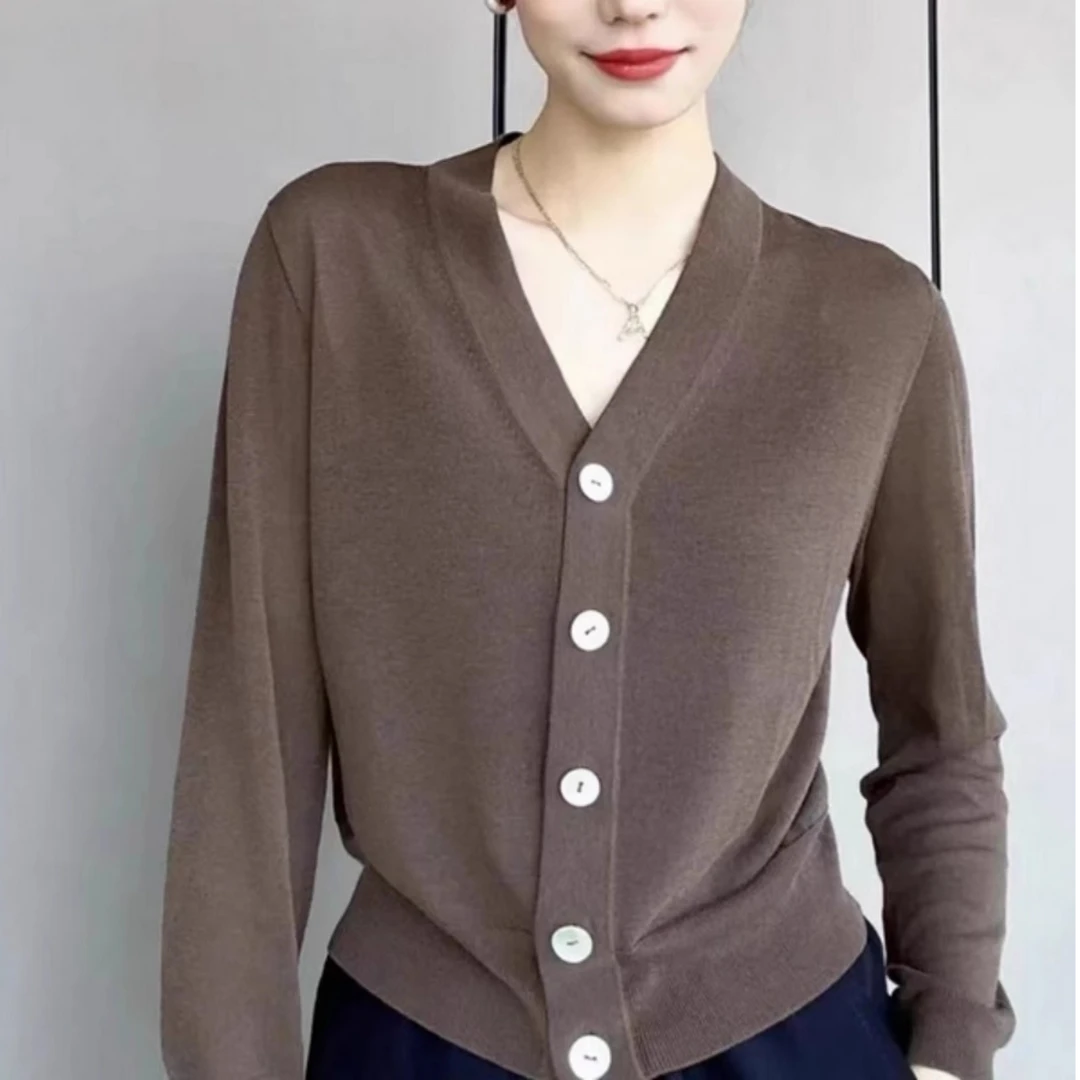 【商场同款】夏季新款百搭V领薄款防晒贝壳针织开衫女5499132