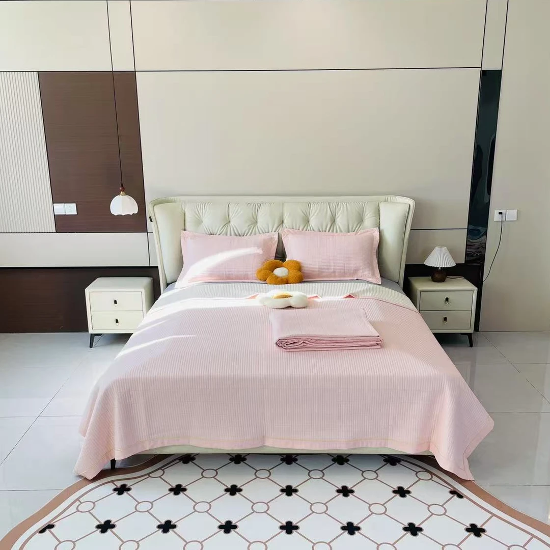 【超柔棉】奶油色防滑亲肤夹棉绗缝机洗韩式床盖