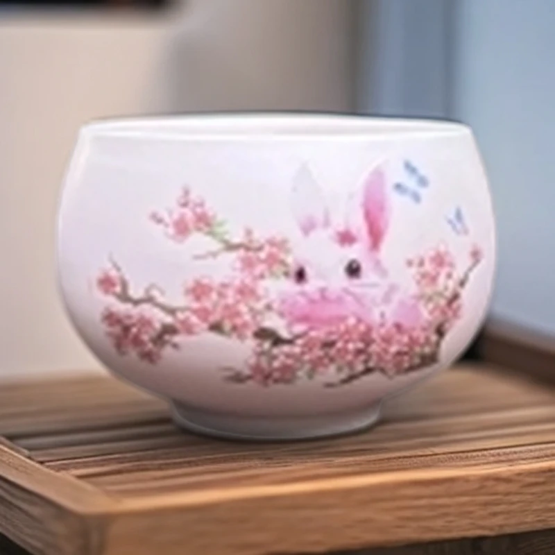 H0352-粉泥紫砂小兔主人杯