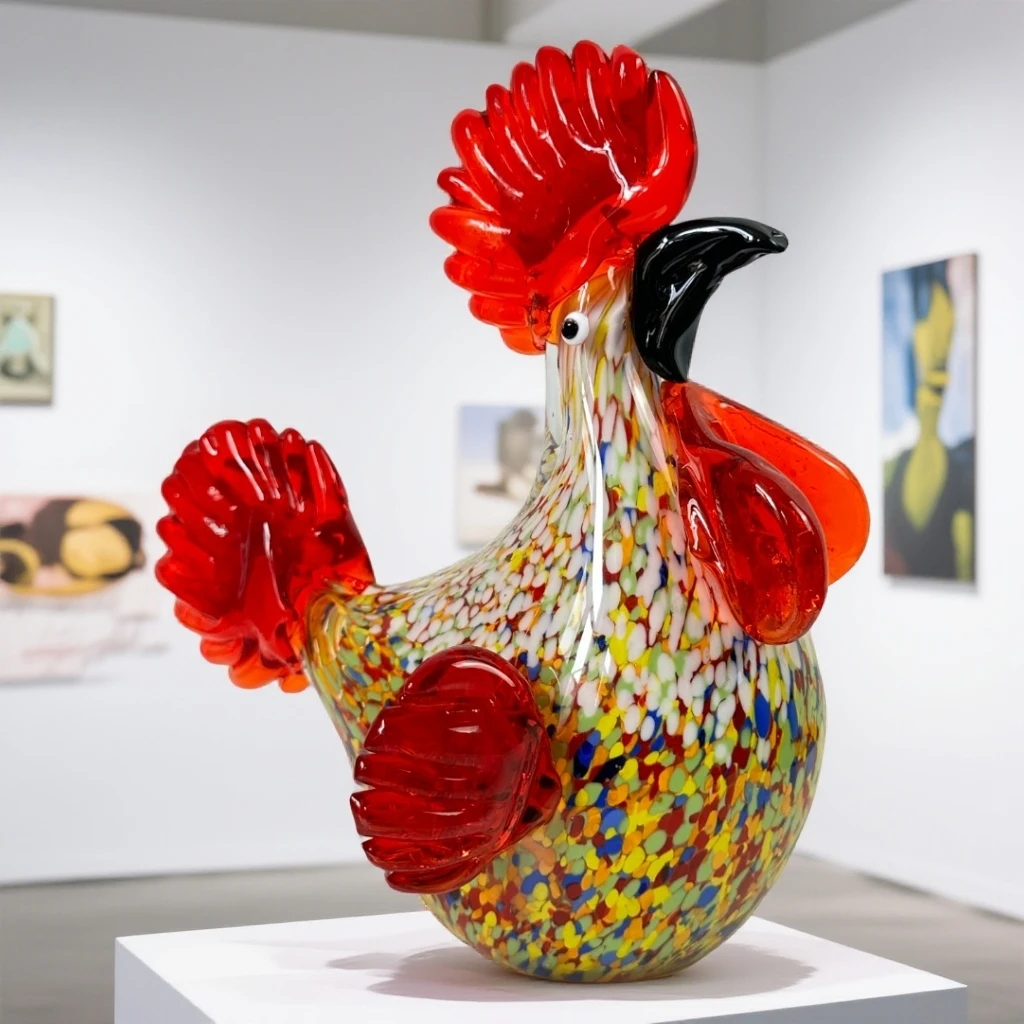 领尚琉璃工坊纯手工热塑琉璃《花粒发财鸡》