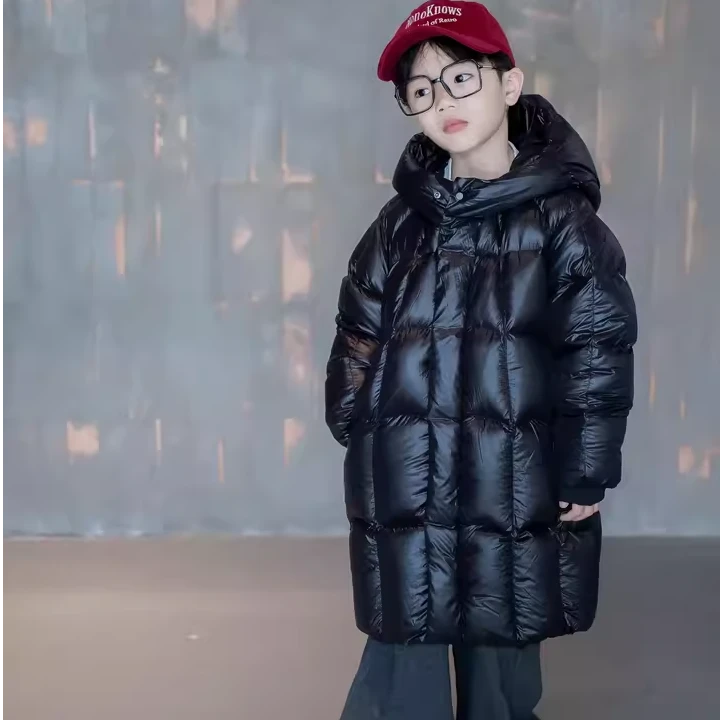 儿童羽绒服2025男女童冬季新款过膝加厚长款连帽童装鹅绒服外套L