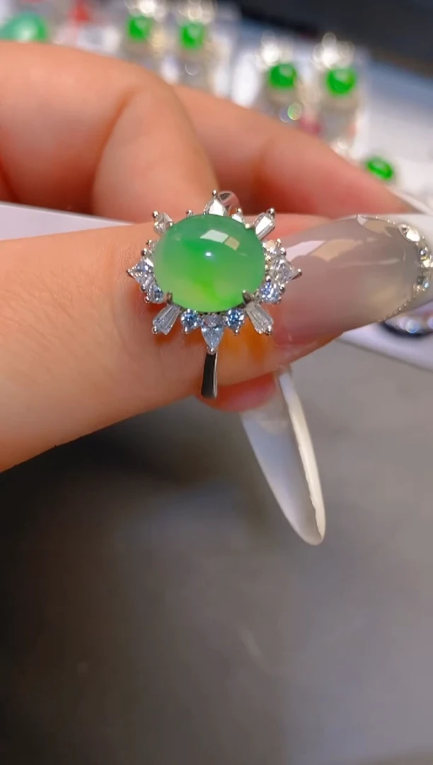 翡翠银S925镶嵌耳饰天然