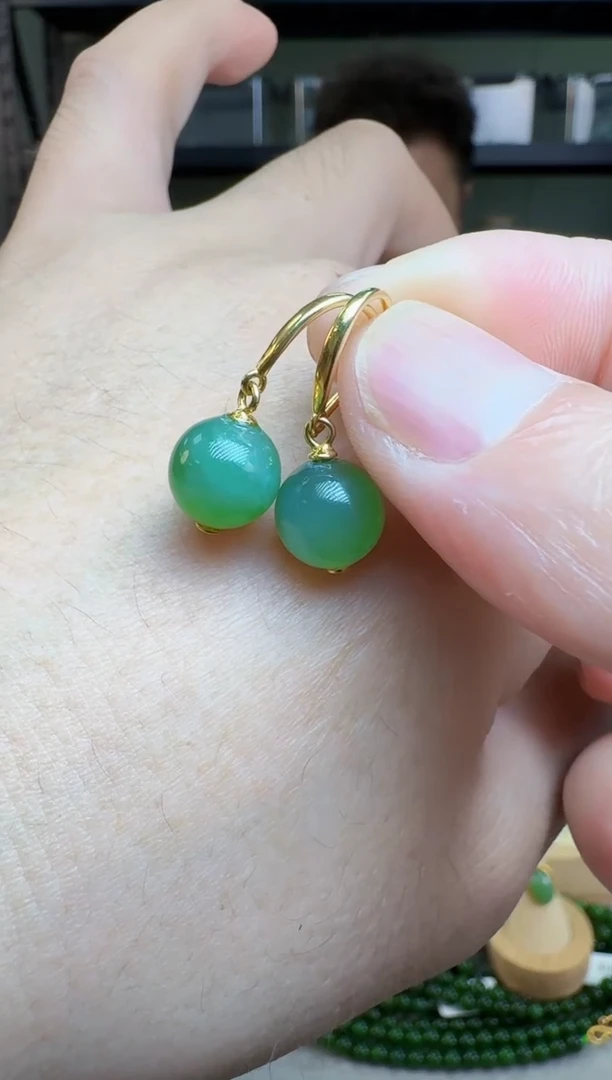 和田玉银S925镶嵌颈饰耳钩