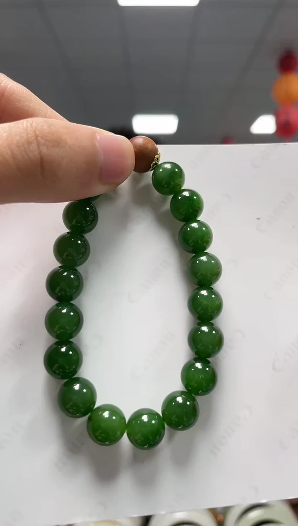 未镶嵌手链和田玉碧玉菠菜绿卡9-10手串一条