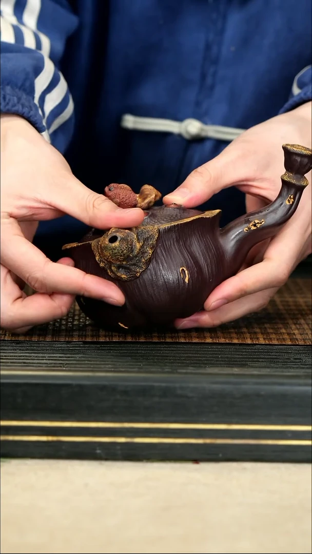 【闪购商品】紫砂茶壶28金鱼侧把 紫泥