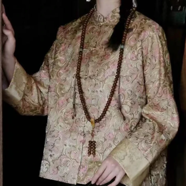 盛唐牡丹 宋锦老料鸢尾花对襟女士气质上衣洋气休闲装外套