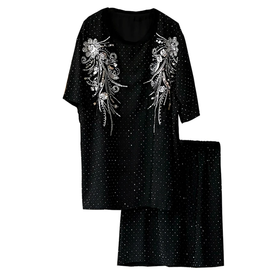 【宠粉专属】S时尚休闲重工夏季套装显瘦减龄烫钻两件套9653