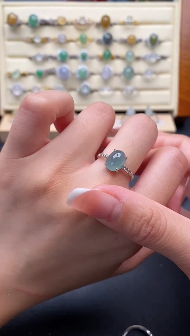 银S925镶嵌戒指翡翠222222+2