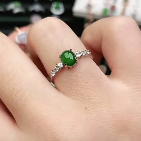 鑫辰珠宝天然A货翡翠银镶嵌设计款开口女戒指时尚百搭