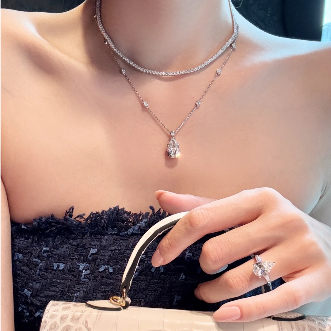 QANNA【月神之泪】【豪华大水滴】轻奢时尚百搭泡泡满天星钻石项链AY