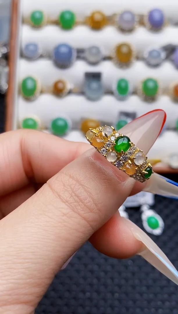 银S925镶嵌戒指翡翠6163