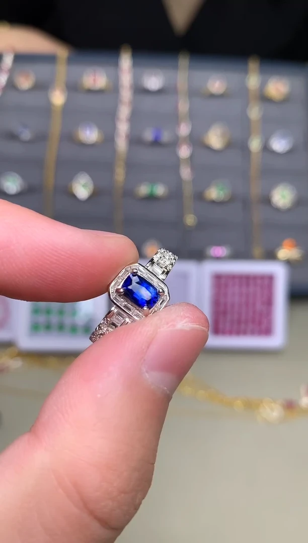 戒指蓝宝石银S925镶嵌戒指