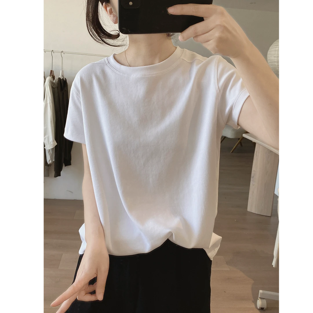 欧货简约t恤女式春夏新款韩版显瘦上衣短袖减龄棉质圆领打底衫潮