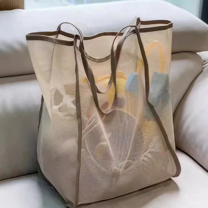 网纱购物袋环保袋便携折叠手提单肩网兜旅游透明网眼洗漱沙滩包