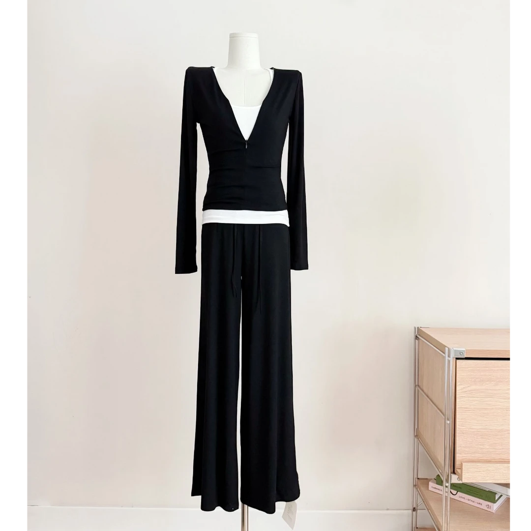 系纸片人 早秋设计感拉链三件套时尚套装