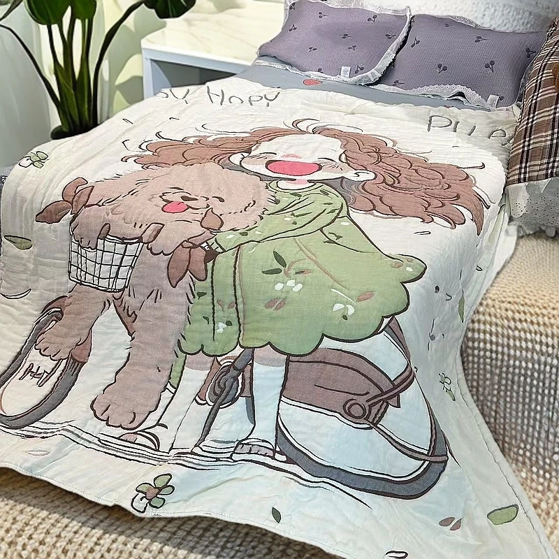 【单车女孩】 150*200 A类全棉纱布泡芙被