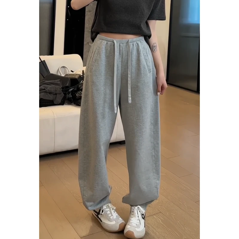 直筒遮肉阔腿裤子女2025夏季大码胖MM宽松休闲新款高腰流行运动裤