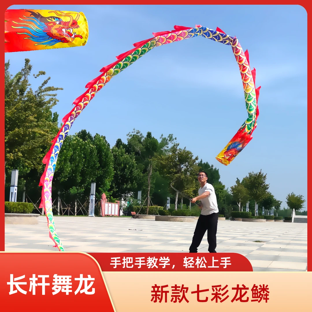 长杆健身舞龙高空甩龙筒子龙高杆耍龙彩带空竹龙黄河龙七彩鳞金龙