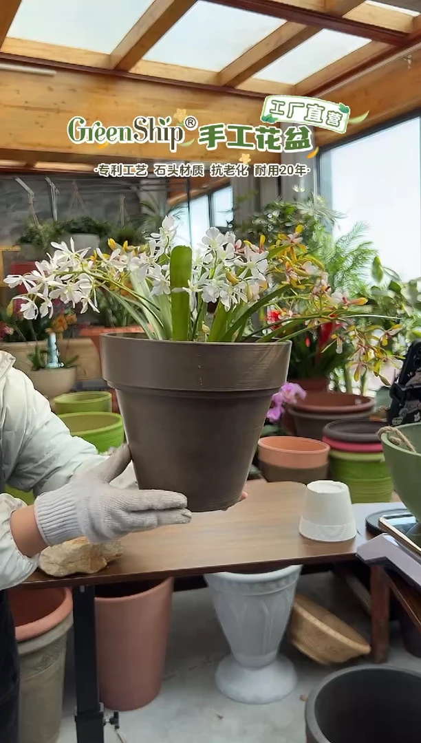 25.5*22/OT25/巧克力色镜面手工拉丝花盆外贸尾单