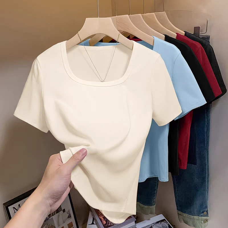 修身型休闲风大码T恤宽松型透气女性U型领常规款3907