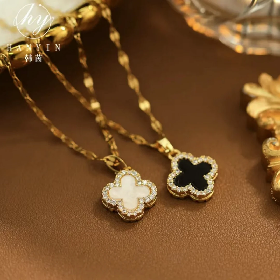 钛钢项链 钛钢项链【李大强粉丝专属】黑白双面四叶草钛钢项链