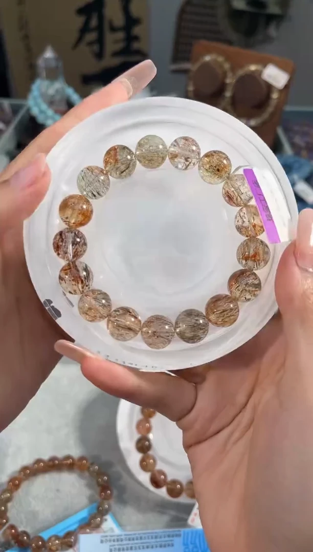 水晶手串未镶嵌黑金超七12+