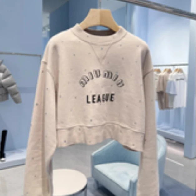 未使用 MIU MIU/缪缪 Logo刺绣印花满印长袖卫衣 米色