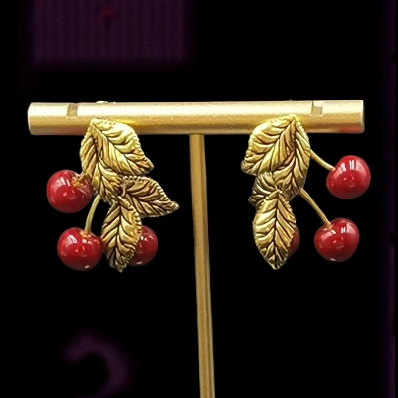 铜合金亚克力耳饰 【伊琳饰品】樱桃耳钉