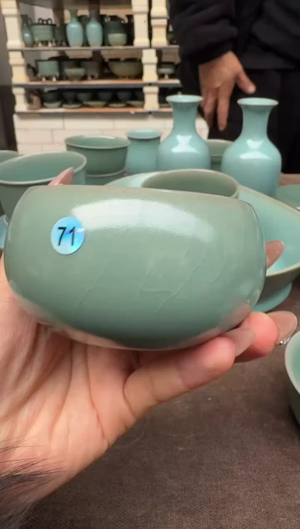 【闪购商品】杯仿古翡翠绿釉大禅定杯瑕71