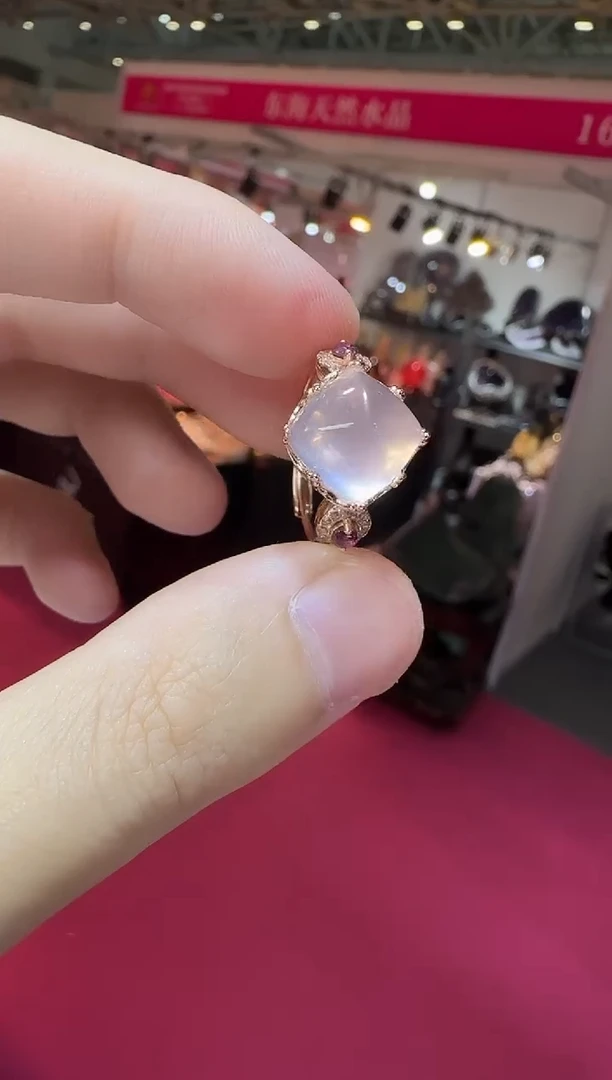 银S925镶嵌戒指芙蓉石10mm糖塔