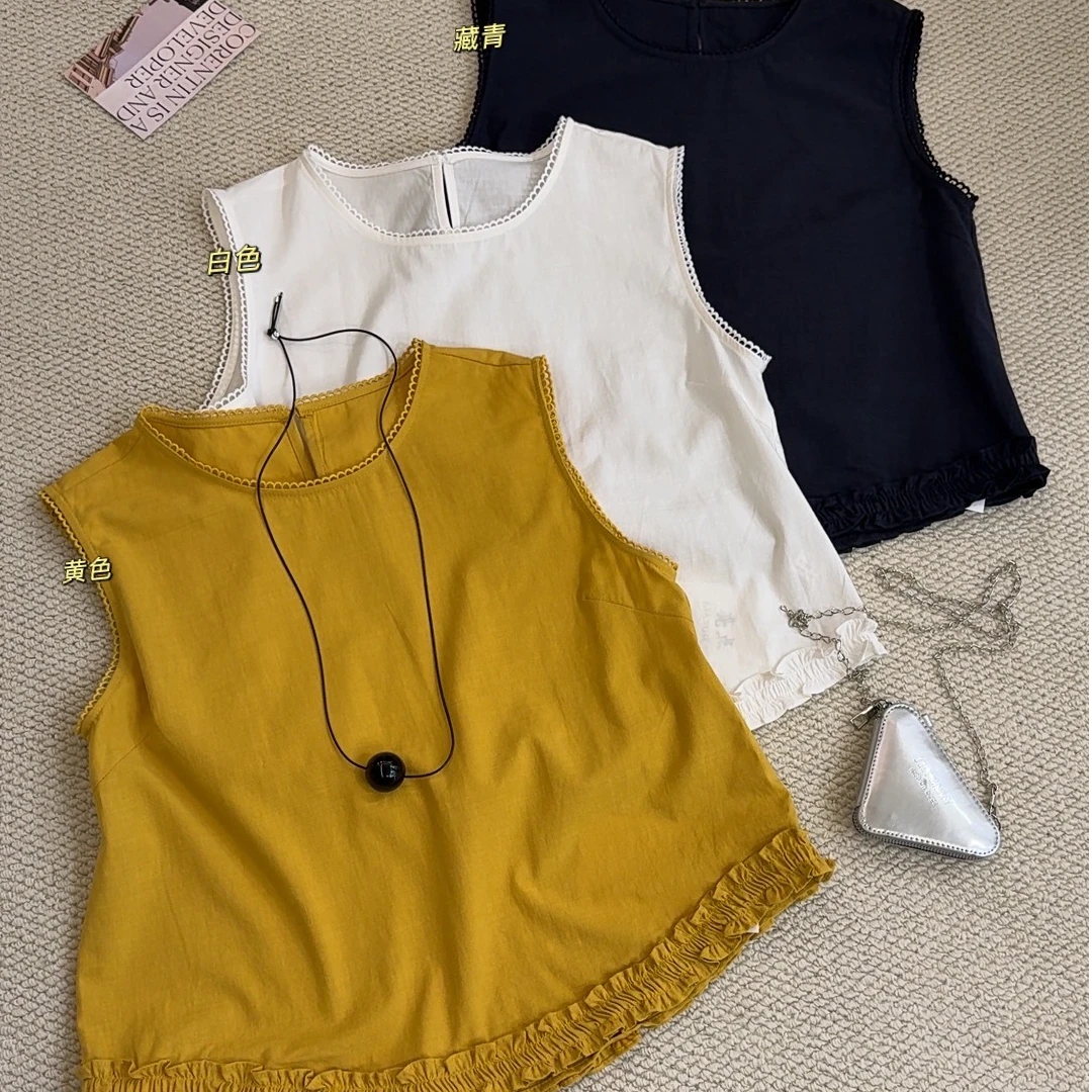 008267下摆木耳边无袖韩系圆领上衣