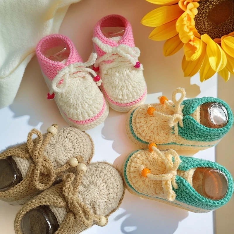 纯手工编织毛线鞋成品冬季宝宝鞋婴幼儿宝宝编织鞋亲肤软底鞋