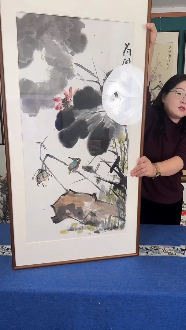 国画60*120荷花实木装裱