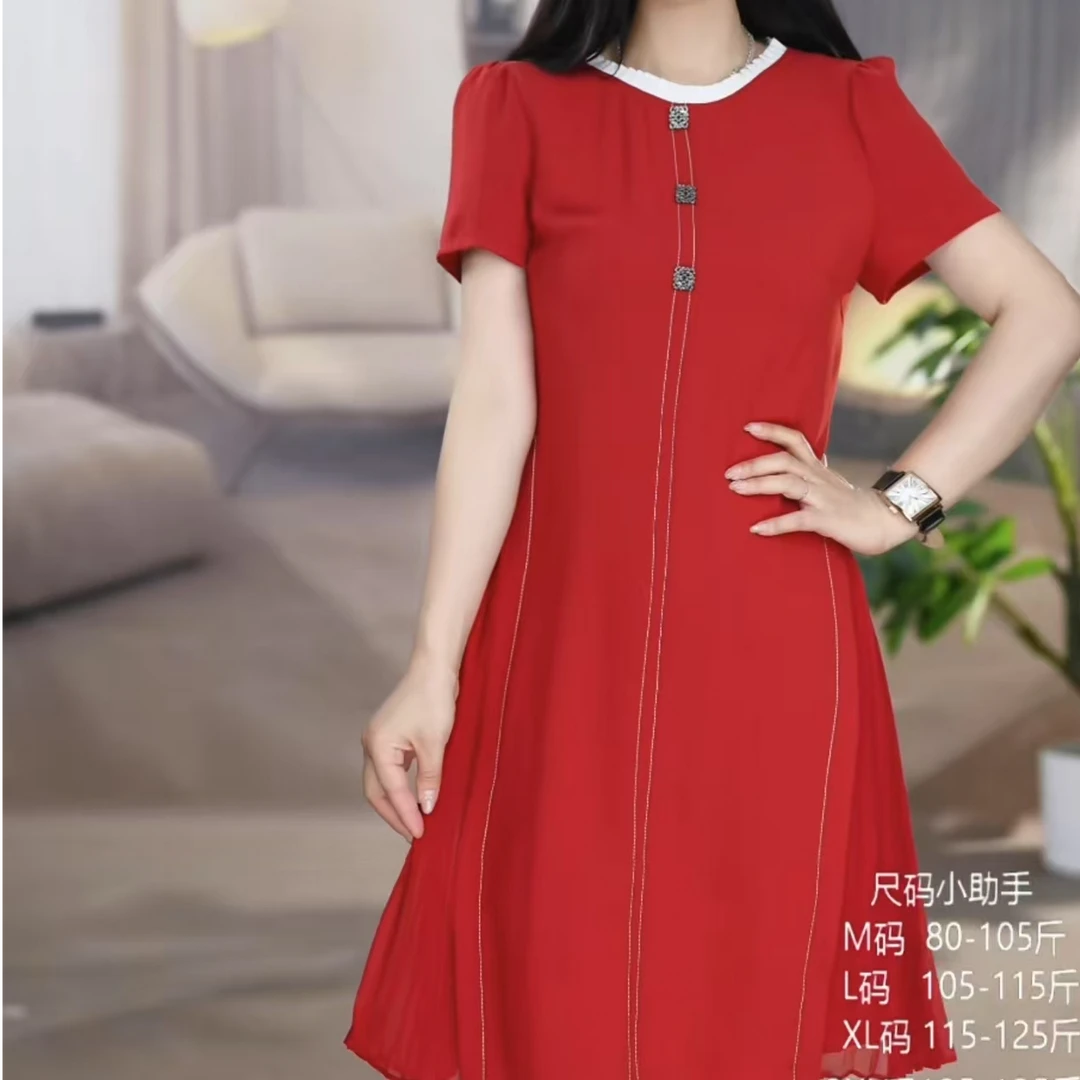 X902-X法式大码连衣裙极简风百搭气质夏季显瘦松紧腰时尚休闲