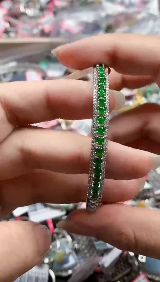 银S925镶嵌戒指翡翠天然A货缅甸翡翠